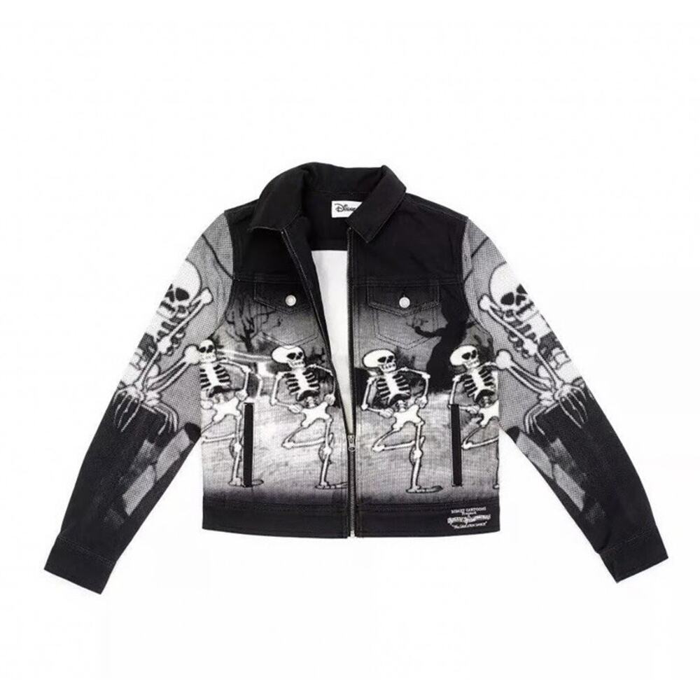 NEW NWT Disney Parks Skeleton Dance Halloween Black Denim Jacket Coat XL 2022